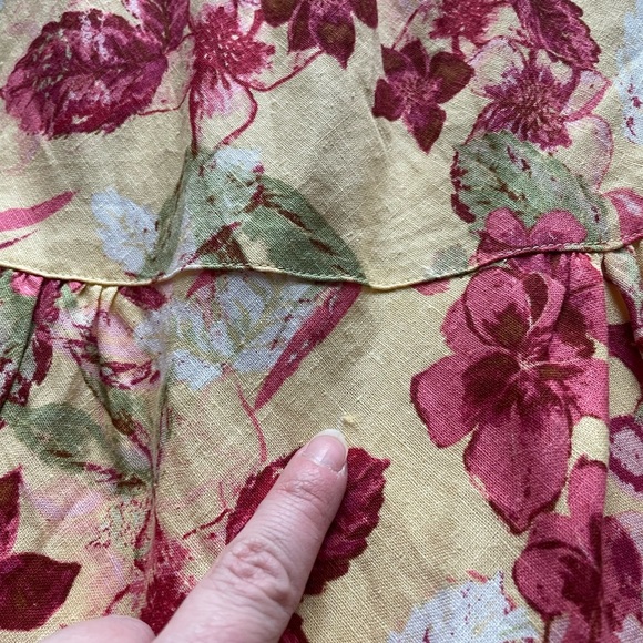 Emma James Linen Rayon Butter Yellow Floral Tiered Skirt 16W Fairy Cottage Boho - Picture 3 of 9